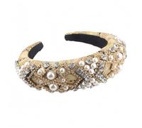 Luxury pearl and crystal decorative headband, decorative headband, Baroque style, gold border, available in beige, turquoise, pink (2, 1)