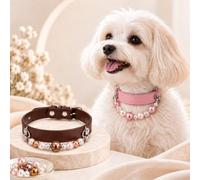 Luxury Pearl Dog Collar with Detachable Gemstone Bead Chain | DIY Beaded Dog Collar, Adjustable PU Leather Pet Choker Necklace for Small Medium Large Dogs & Cats
