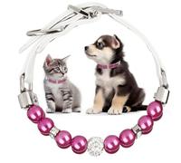 Luxury Pearl Pet Collar with Crystal Accents, Adjustable White Leather Strap, Rhinestone Decorative Design for Dogs and Cats (Fuchsia,S(8"-9.8"))