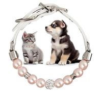 Luxury Pearl Pet Collar with Crystal Accents, Adjustable White Leather Strap, Rhinestone Decorative Design for Dogs and Cats (Pink,M(9.4"-11.8"))