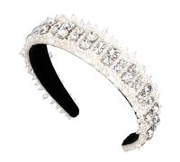 Luxury Pearl Rhinestone Alice Band for Women Multicolour Beaded Wide Padded Hairband Elegant Crystal Headpiece
