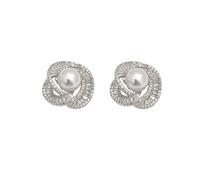 Luxury Pearl Stud Earrings Post Fashion Cubic Zirconia Geometric White Pearl Elegant Wedding Hypoallergenic Simple Statement Jewelry Gifts Anniversary Birthday For Women Wife Mom
