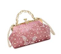 Luxury Pearls Trimmed Butterfly Embroidered Handbag Evening Bag For Prom Event Fashion Crossbody Purse With Chain Strap Wedding Party Accessory Handbag