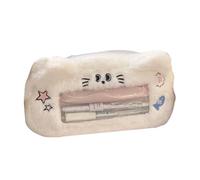 Luxury Pen Bag Cartoon Dog Pencil Bag Soft Animal Pencil Case Large Capacity Pencil Pouch with Clear Window for School, Pink