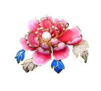 Luxury Peony Design Brooch Pin with Hand-Painted Drop Oil and Pearls Centrepiece Dress Accessory for Women All Metal Peony Straw Brooch with Beads, one size, As described