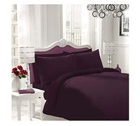 Luxury Percale Plain Dyed Non Iron Bedding Set (Duvet Cover + 2 Pillow Cases) - Berry - Double