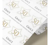 Luxury Personalised Birthday Wrapping Paper with Name & Any Age - Elegant Gold Milestone Star Design - Custom Premium 61cm Matte Gift Wrap Roll (3mt)