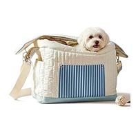 Luxury Pet Carrier Tote Bag, Quilted Cotton Canvas, Adjustable Shoulder Strap, 42cm x 28cm x 20cm, Cream White