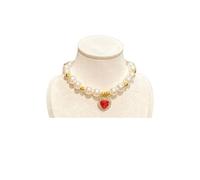Luxury Pet Pearl Necklace for Cats and Small Dogs - Cute Collar with Heart Pendant, Adjustable Silent Jewellery Collar for British Shorthair (Red, S (25 cm & Suitable 1.5 kg-3 kg))