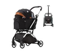 Luxury Pet Stroller for Small Medium Dogs, 2 in 1Detachable Folding Travel Pushchair with Pet Carrier Bag, Cat Puppy Stroller Adjustable Canopy, Storage Cup Holder, Pet Gear (Black)