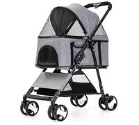 Luxury Pet Stroller with Multiple Zipper Mesh Window Cat Dog Stroller, Portable Jogging Travel Pet Stroller, Detachable Basket (Linen Grey)