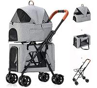 Luxury Pet Strollers For Medium Small Dogs, Double Pet Stroller For 2 Dogs & Cats Pram, Puppy Stroller Pushchairs Foldable Travel Carriers & Strollers With Detachable Frame, Light Gray,Light Gray,
