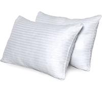Luxury Pillows 1 Pack Hotel Quality, Extra Filled Hollowfibre Pillows, Comfortable Anti-Allergy Bed Pillow - Bounce Back Hypoallergenic, Soft Satin Stripe Pillows For Side Sleepers