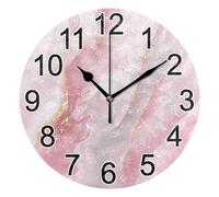 Luxury Pink and Grey Marble Wall Clock Non Ticking Silent Kitchen Clock Battery Operated Clocks Round Decorative for Living Room Bedroom Bathroom Home Office