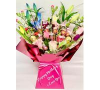 Luxury pink chocolate and fresh flower bouquet- personalised & unique gift for any celebration