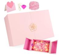 Luxury Pink Gift Box for Presents - Double-Door Magnetic Gift Box with Lid Activated Sensor Light, Cards & Confetti, Large Present Box for Birthday Wedding Christmas, 34x22x12 cm