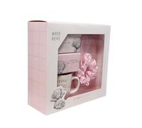 Luxury Pink Pamper Set with Ceramic Mug Cocoa & White Chocolate Drink Mix Satin Eye Mask and Scrunchie Relaxation Self Care Spa Gift Box for Women Girls Birthday Anniversary Home Comfort