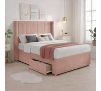 Luxury Pink Plush Milan Single Bed Frame With Mattress 54 Inches Wingback Headboard 2 Footend Storage Drawers