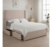Luxury Pink Plush Milan Small Double Bed Frame With Mattress 54 Inches Wingback Headboard 2 Storage Drawers