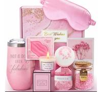 Luxury Pink Self Care Gift Box for Women, Spa Relaxation Pamper Box Perfect for Valentine, Mothers Day, Birthday, Anniversary, Thank You Gift Set
