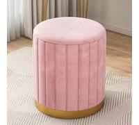 Luxury Pink Velvet Ottoman Stool Round Upholstered Footrest for Bedroom & Living Room Extra Soft Small Space Seating Stylish Vanity Storage Chair (13x17inch No Storage)
