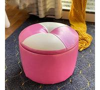 Luxury Pink White Ottoman Foot Stool with Storage Round Oil Wax Leather Footstool for Living Room and Bedroom 40x33cm