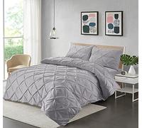 Luxury Pintuck Duvet Cover Set Pinch Pleated with Pillow Cases 100% Poly Cotton Fixtex Quilt Covers Bedding Bed Set (Silver, Single)