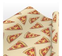 Luxury Pizza Slice Wrapping Paper - Fun Pepperoni Pizza Illustration Print on Beige Background - Sheets or Rolls up to 6m - 100gsm FSC Certified Smooth Matte Gift Wrap - 2M