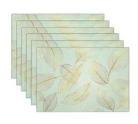 Luxury Plants Placemats Set of 8 Cotton and Linen Place Mats Table Placemat | Golden Hollowed-Out Leaves Heat Resistant Table Mats for Kitchen Dining Home Restaurant, Sage Green
