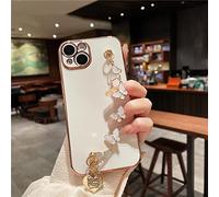 Luxury Plating Butterfly Metal Bracelet Phone Chain Case for iPhone 14 Pro Max 14 Pro 13 12 11 MiNi XR XS X 7 8 plus SE 3 Cover,Antique White,For iPhone 12