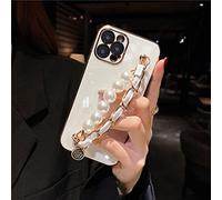 Luxury Plating Pearl Bracelet Phone Chain Soft Case for iPhone 13 Pro Max 12 11 MiNi XR XS X 7 8 plus SE Cover,White,for iphone 13MiNi