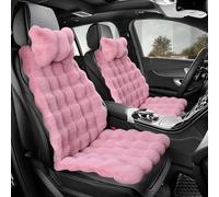 Luxury Plush Car Seat Cushion Set, Soft Fluffy Warm Faux Rabbit Fur Non-Slip Front and Back Seat Covers Fuzzy Car Seat Cushion for Winter Universal Fit (Pink, Front Seat Covers & Neck Pillows( 6pcs))
