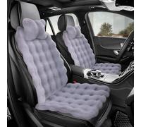 Luxury Plush Car Seat Cushion Set, Soft Fluffy Warm Faux Rabbit Fur Non-Slip Front and Back Seat Covers Fuzzy Car Seat Cushion for Winter Universal Fit (Gray, Front Seat Covers & Neck Pillows( 6pcs))