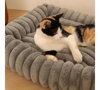 Luxury Plush Pet Bed for Cats & Dogs | Square Anti-Slip Design with Removable Inner Cushion | Cozy Rabbit Hair Material (Dark Grey, Extra Large 65x80cm)