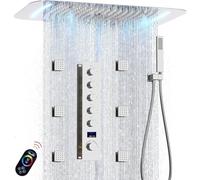 Luxury Polished Chrome Shower System - Digital Display 5-Way Faucet with 16x26 Inch LED Rain Shower Head 6 Body Jets & Handheld Spray - 3 Modes: Rain Column Mist