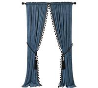Luxury Pom Poms Curtain for Living Room Blackout Velvet 2 Panels Curtains Set Luxury Tassel Bedroom Curtains(Grey-Blue, （50W×84L）×2)