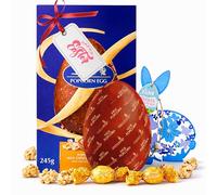 Luxury Popcorn Chocolate Easter Egg - Large Milk Chocolate Egg with Popcorn Truffles 245g & Topline Wooden Easter Decoration. Great Easter Gifts for Women, Hampers, Egg Hunt