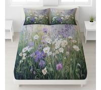 Luxury Printed Garden Wildflowers Daisies Purple Flowers Fitted Sheet Realistic Oil Painting Fitted Sheet Natural Countrysid Deep Corner Elasticated Bed Sheet for Girls & Boys - Light - 120x190x30