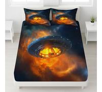 Luxury Printed Time Machine Galaxy Space Fitted Sheet Retro Sci-Fi Illustration Deep Fitted Sheet Fantasy Adventurous Deep Corner Elasticated Bed Sheet for Adults - Khaki - 90 x 190 x 30
