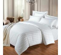 Luxury Product 100% Cotton Hotel Quality Quilt/Duvet Cover+Fitted Sheet+pillow case complete Set Satin Stripe WHITE (Single)