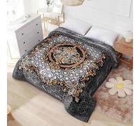 Luxury Product 2 Ply Reversible Printed Blanket Thick Heavy Faux Fur King size Blanket/throw sofa/bed/Carpet/Floor (Dk Grey)