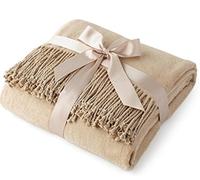 Luxury Pure 100% Mulberry Silk Throw, Genuine Natural 100% Silk Oversized Super Soft Plush Blanket in Ivory or Beige (Almond)