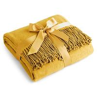Luxury Pure 100% Mulberry Silk Throw, Genuine Natural 100% Silk Oversized Super Soft Plush Blanket in Ivory or Beige (Mustard Yellow)