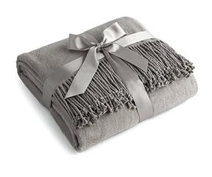 Luxury Pure 100% Mulberry Silk Throw, Genuine Natural 100% Silk Oversized Super Soft Plush Blanket in Ivory or Beige (Grey)