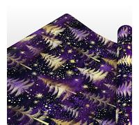 Luxury Purple & Gold Christmas Wrapping Paper - Watercolour Fir Tree & Snowfall Design - Festive Gift Wrap Sheets or Rolls up to 6m - 100gsm FSC Certified Smooth Matte - 5M