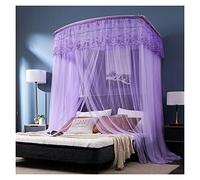 Luxury Purple Mosquito Net Bed Canopy - Lace 4-Corner Square Princess Fly Screen, Floor-Standing Curtain for 1.8x2.2m Beds, Elegant Palace-Inspired Design