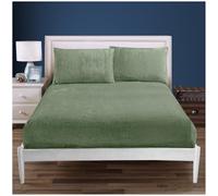Luxury Quality Double Fitted Sheet, Easy Care Warm and Snuggle Fleece Fitted Bed Sheet, Super Soft Teddy Bear Bedding, Plain thermal & Fluffy Bedsheets For Double Bed, Sage Green