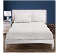 Luxury Quality Double Fitted Sheet, Easy Care Warm and Snuggle Fleece Fitted Bed Sheet, Super Soft Teddy Bear Bedding, Plain thermal & Fluffy Bedsheets For Double Bed, White