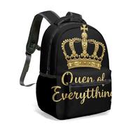 Luxury Queen of Everything Gold Crown Backpack 16 Inch Royal Black Vintage Cross Print 360 All-Over Pattern Travel Daypack (01)