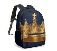 Luxury Queen of Everything Gold Crown Backpack 16 Inch Royal Black Vintage Cross Print 360 All-Over Pattern Travel Daypack (05)